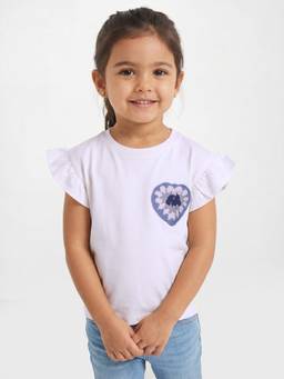 R&B - Girls White Regular Fit Embroidered Short Sleeve T-shirt