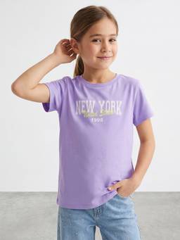 R&B - Girls Purple Regular Fit Typography Short Sleeve T-shirt