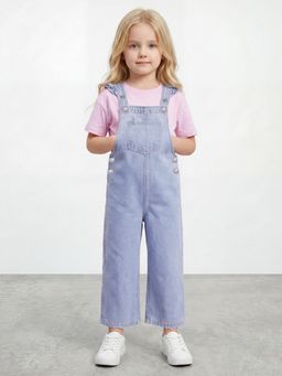 R&B - Girls Blue Regular Fit Solid Dungaree