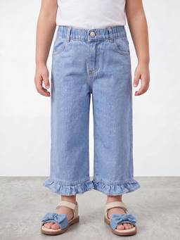 R&B - Girls Blue Regular Fit Solid Mid-Rise Cotton Jeans