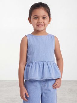 R&B - Girls Blue Regular Fit Solid Sleeveless Top