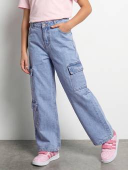 R&B - Girls Blue Regular Fit Solid Mid-Rise Cotton Jeans