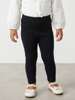 R&B - Girls Black Solid Cotton Blend Leggings