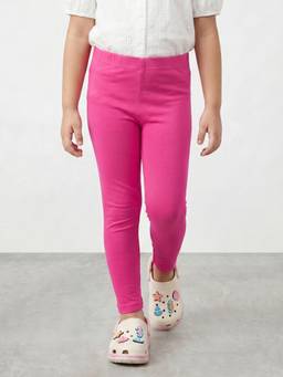 R&B - Girls Pink Solid Cotton Blend Leggings