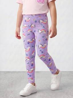 R&B - Girls Purple Printed Cotton Blend Leggings