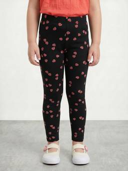 R&B - Girls Black Printed Cotton Blend Leggings
