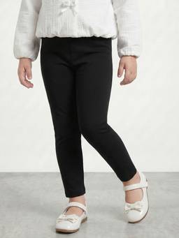 R&B - Girls Black Solid Cotton Blend Leggings