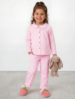 R&B - Girls Pink Floral Print Long Sleeves Shirt and Pyjama