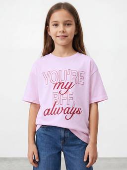 R&B - Girls Pink Regular Fit Typography Short Sleeve T-shirt