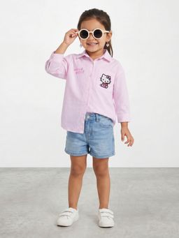 R&B - Girls Pink Regular Fit Hello Kitty Print Long Sleeves Shirt