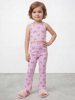 R&B - Girls Purple Kuromi Printed Cotton Blend Sleeveless Co-Ord Set