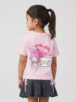 R&B - Girls Pink Regular Fit My Melody and Cinnamoroll Printed Short Sleeve T-shirt