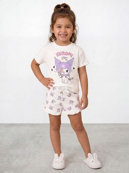 R&B - Girls White Kuromi Print Pure Cotton T-shirt and Short