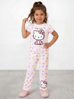 R&B - Girls White Hello Kitty Print Pure Cotton T-shirt and Pyjama