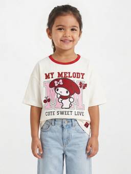 R&B - Girls Beige Regular Fit Cinnamorall Printed Short Sleeve T-shirt