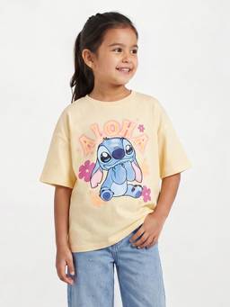 R&B - Girls Yellow Regular Fit Stitch Printed Short Sleeve T-shirt