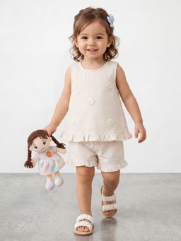 R&B - Girls Pink Striped Pure Cotton Sleeveless Co-Ord Set