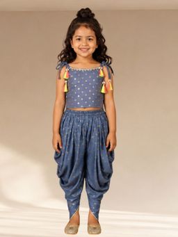 Lil Drama - Fusion Fair Girls Blue Choli with Dhoti