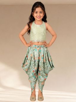 Lil Drama - Fusion Fair Girls Green Crop Choli with Dhoti