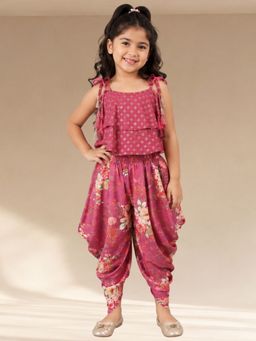 Lil Drama - Fusion Fair Girls Brick Red Choli with Dhoti