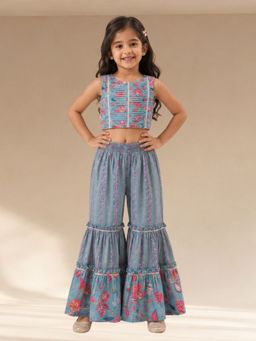 Lil Drama - Golden Weaves Blue Choli with Sharara