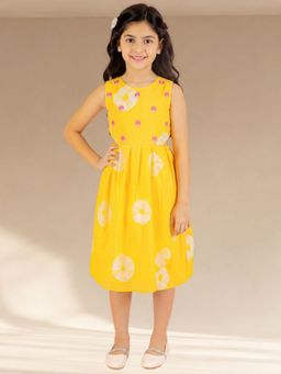 Lil Drama - Shibori Girls Yellow Embroidered Dress