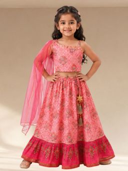 Lil Drama - Rangoli Girls Pink Embroidered Lehenga and Choli with Dupatta