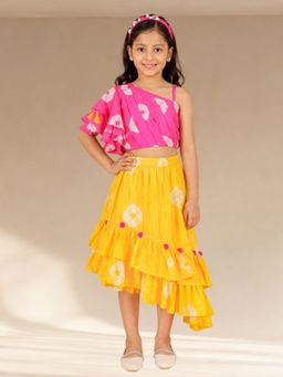 Lil Drama - Shibori Girls Pink Crop Top with Skirt