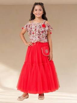 Lil Drama - Girls Floral Print Choli with Lehenga set