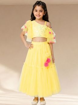 Lil Drama - Girls Foil Print Choli with Lehenga