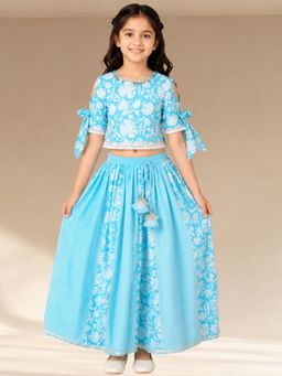 Lil Drama - Girls Floral Print Lehenga with Choli