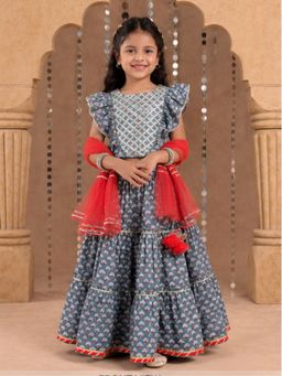 Lil Drama - Jaipur Girls Grey Cotton Lehenga and Choli with Dupatta