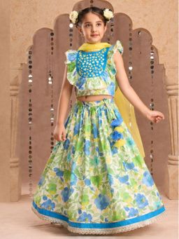 Lil Drama - Jaipur Girls Green Cotton Lehenga and Choli with Dupatta