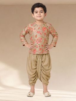 Lil Drama - Golden Weaves Boys Beige Kurta with Dhoti