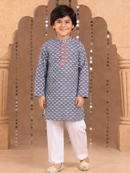 Lil Drama - Jaipur Boys Grey Floral Print Kurta and Pyjama