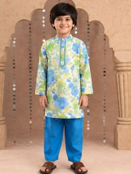 Lil Drama - Jaipur Boys Green Floral Print Kurta and Pyjama