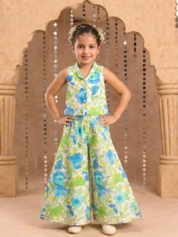 Lil Drama - Jaipur Girls Green Cotton Floral Print Co-Ord Set