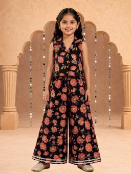Lil Drama - Jaipur Girls Black Cotton Floral Print Co-Ord Set