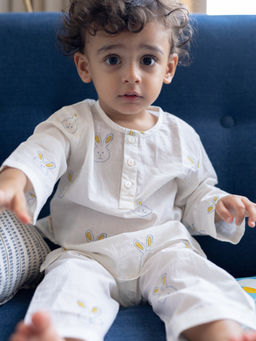DULAAR - Blue Mulmul Hand-Block Printed Kurta & Pyjama