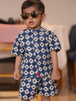 DULAAR - Blue Cotton Linen Hand-Block Printed Co-Ord Set