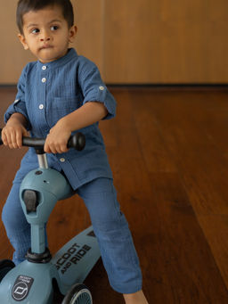 DULAAR - Blue Muslin Solid Co-Ord Set