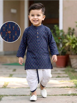Tiny Bugs - Boys Printed Kurta and Dhoti- Blue