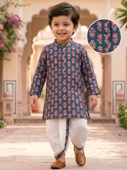 Tiny Bugs - Boys Printed Kurta and Dhoti- Blue