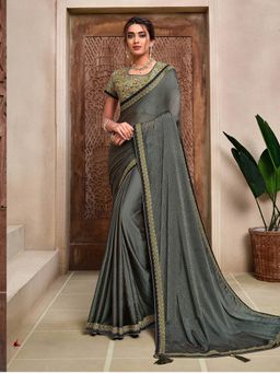 Odette - Grey Dual Tone Silk Georgette Designer Saree with Unstitched Blouse