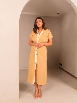 WHY SO BLUE - Dune Button Down Beige Dress