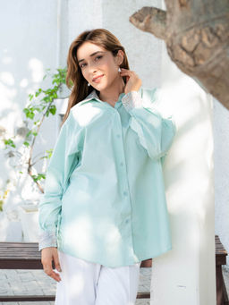 October - Mint Drift Hand Painted Oversized Cotton Green Shirt
