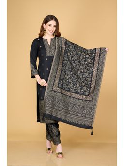 Safaa - Womens Black Acro Wool Woven Unstitched Suit and Dupatta (Set of 3)