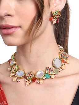 AARSEE OFFICIAL - Gold-Plated Navrattan Kundan Earrings