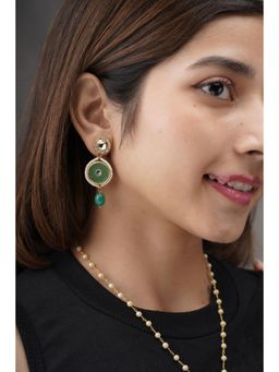 AARSEE OFFICIAL - Green Luminous Jade Kundan Drop Earrings