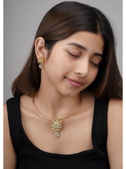 AARSEE OFFICIAL - Pastel Green 22Kt Gold Plated Ornate Hasil Necklace With Earrings